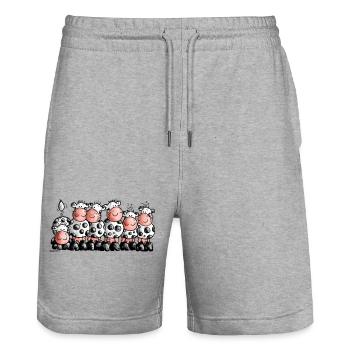 "Milk Bar" - Cow- Cows - Cartoon T-Shirt - Stanley/Stella Trainer Unisex Organic Jogging Shorts - heather grey - Front - Nik (191cm) & Marisol (170cm)