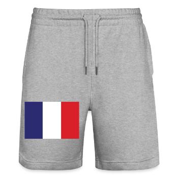 Drapeau de la France - Short de jogging bio TRAINER Stanley/Stella unisexe - gris chiné - Devant - Nik (191cm) & Marisol (170cm)
