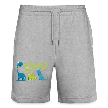 ROOAR Dino Arten Motiv I Lustiges Kinder Geschenk - Stanley/Stella Unisex Bio Joggingshorts Trainer  - Grau meliert - Vorne - Nik (191cm) & Marisol (170cm)