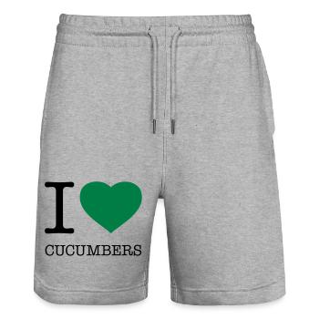 I LOVE CUCUMBERS CUCUMBER CUCUMBER - Stanley/Stella Trainer Unisex Organic Jogging Shorts - heather grey - Front - Nik (191cm) & Marisol (170cm)
