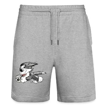 Beardie Power - Bearded Collie - Hund - Stanley/Stella Unisex Bio Joggingshorts Trainer  - Grau meliert - Vorne - Nik (191cm) & Marisol (170cm)