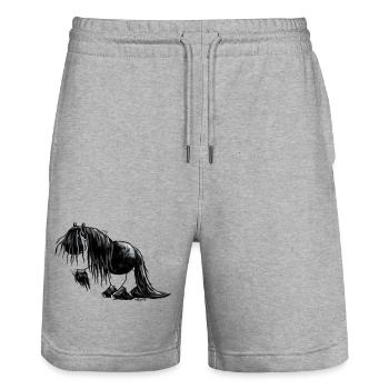 Drolliges Friesen Pferd - Friese - Stanley/Stella Unisex Bio Joggingshorts Trainer  - Grau meliert - Vorne - Nik (191cm) & Marisol (170cm)
