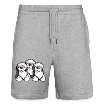 " Bobbie Bobtail "- Old English Sheepdog - Cartoon - Stanley/Stella Trainer Unisex Organic Jogging Shorts - heather grey - Front - Nik (191cm) & Marisol (170cm)