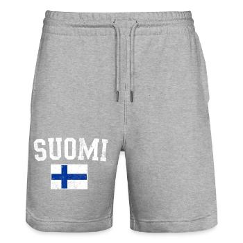 Suomi Bold: Finnische Flaggentypografie - Stanley/Stella Unisex Bio Joggingshorts Trainer  - Grau meliert - Vorne - Nik (191cm) & Marisol (170cm)