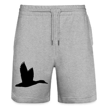 T-Shirt "Ente" mit Ihrem Text - Stanley/Stella Unisex Bio Joggingshorts Trainer  - Grau meliert - Vorne - Nik (191cm) & Marisol (170cm)