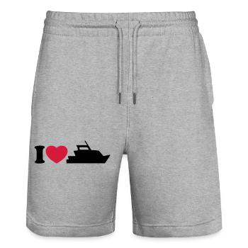 I love my yacht - J'aime mon bateau - Short de jogging bio TRAINER Stanley/Stella unisexe - gris chiné - Devant - Nik (191cm) & Marisol (170cm)