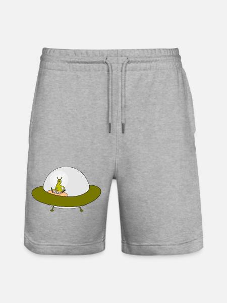 Alien Ufo Freundschaftsmotiv - Stanley/Stella Unisex Bio Joggingshorts Trainer  - Grau meliert