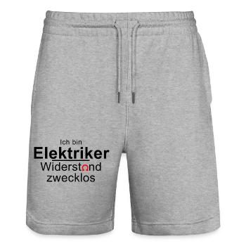 Ich bin Elektriker - Widerstand zwecklos - Ohm - Stanley/Stella Unisex Bio Joggingshorts Trainer  - Grau meliert - Vorne - Nik (191cm) & Marisol (170cm)