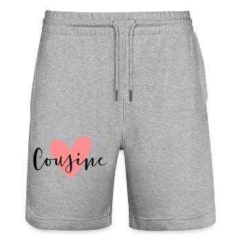 Cousin heart love family gift - Stanley/Stella Trainer Unisex Organic Jogging Shorts - heather grey - Front - Nik (191cm) & Marisol (170cm)