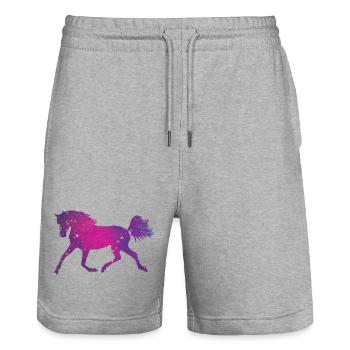 Silhouette de cheval Galaxy Space Universe - Short de jogging bio TRAINER Stanley/Stella unisexe - gris chiné - Devant - Nik (191cm) & Marisol (170cm)