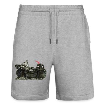three young cheeky kraehen - Stanley/Stella Trainer Unisex Organic Jogging Shorts - heather grey - Front - Nik (191cm) & Marisol (170cm)
