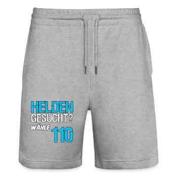 Helden 110 Polizei Polizist Polizisten Geschenk - Stanley/Stella Unisex Bio Joggingshorts Trainer  - Grau meliert - Vorne - Nik (191cm) & Marisol (170cm)
