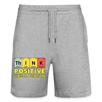 Think positively, like a proton - Stanley/Stella Trainer Unisex Organic Jogging Shorts - heather grey - Front - Nik (191cm) & Marisol (170cm)