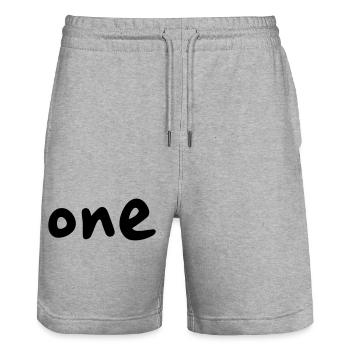 one 1 I Geburtstag Jahrestag Zahl Geschenk - Stanley/Stella Unisex Bio Joggingshorts Trainer  - Grau meliert - Vorne - Nik (191cm) & Marisol (170cm)