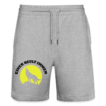 Wolfsilhouette im Mondkreis - Stanley/Stella Unisex Bio Joggingshorts Trainer  - Grau meliert - Vorne - Nik (191cm) & Marisol (170cm)