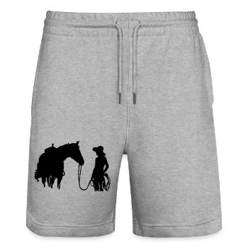 horse and woman - Stanley/Stella Trainer Unisex Organic Jogging Shorts - heather grey - Front - Nik (191cm) & Marisol (170cm)