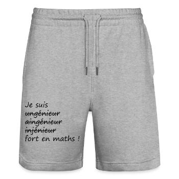 Je suis fort en maths - Short de jogging bio TRAINER Stanley/Stella unisexe - gris chiné - Devant - Nik (191cm) & Marisol (170cm)