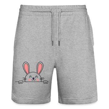 Lapin heureux - Short de jogging bio TRAINER Stanley/Stella unisexe - gris chiné - Devant - Nik (191cm) & Marisol (170cm)