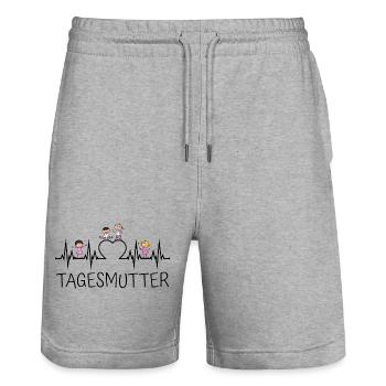Childminder heartbeat with heart and children - Stanley/Stella Trainer Unisex Organic Jogging Shorts - heather grey - Front - Nik (191cm) & Marisol (170cm)