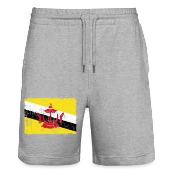 Effet vintage de drapeau du Brunei - Short de jogging bio TRAINER Stanley/Stella unisexe - gris chiné - Devant - Nik (191cm) & Marisol (170cm)