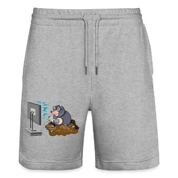 Mole Comic Gamer Funny Controller Gaming Logo - Stanley/Stella Trainer Unisex Organic Jogging Shorts - heather grey - Front - Nik (191cm) & Marisol (170cm)