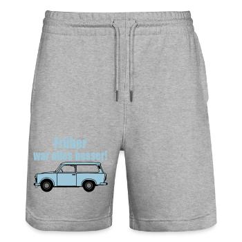  , DDR Kult , früher war alles besser (25) - Stanley/Stella Unisex Bio Joggingshorts Trainer  - Grau meliert - Vorne - Nik (191cm) & Marisol (170cm)