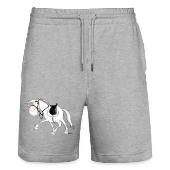 Dressurpferd - Dressur - Turnier - Pferd - Cartoon - Stanley/Stella Unisex Bio Joggingshorts Trainer  - Grau meliert - Vorne - Nik (191cm) & Marisol (170cm)