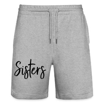 Sisters Best Friend Partner Gift - Stanley/Stella Trainer Unisex Organic Jogging Shorts - heather grey - Front - Nik (191cm) & Marisol (170cm)
