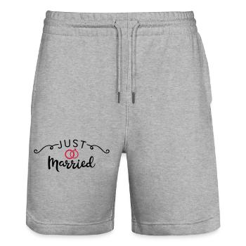 just married - Short de jogging bio TRAINER Stanley/Stella unisexe - gris chiné - Devant - Nik (191cm) & Marisol (170cm)
