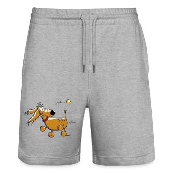 "Reingefallen" - Hund - Dackel - Flyball - Stanley/Stella Unisex Bio Joggingshorts Trainer  - Grau meliert - Vorne - Nik (191cm) & Marisol (170cm)