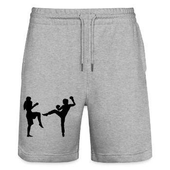 fight_girls - Stanley/Stella Trainer Unisex Organic Jogging Shorts - heather grey - Front - Nik (191cm) & Marisol (170cm)