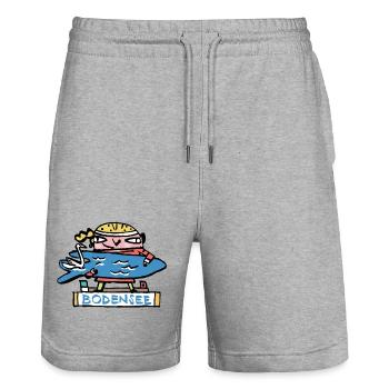 Bodensee Surfer Cartoon - Stanley/Stella Unisex Bio Joggingshorts Trainer  - Grau meliert - Vorne - Nik (191cm) & Marisol (170cm)