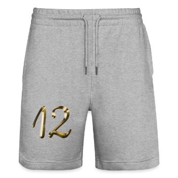 12 years 12 year gold 12th birthday event - Stanley/Stella Trainer Unisex Organic Jogging Shorts - heather grey - Front - Nik (191cm) & Marisol (170cm)