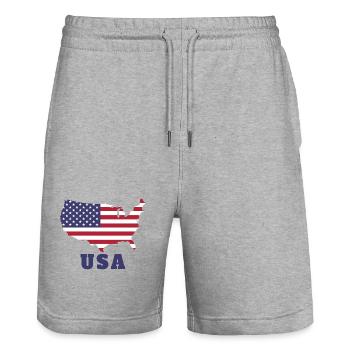 Drapeau Silhouette États-Unis - Short de jogging bio TRAINER Stanley/Stella unisexe - gris chiné - Devant - Nik (191cm) & Marisol (170cm)