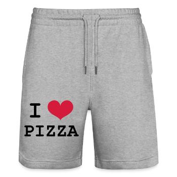 I Love Pizza - Stanley/Stella Unisex Bio Joggingshorts Trainer  - Grau meliert - Vorne - Nik (191cm) & Marisol (170cm)