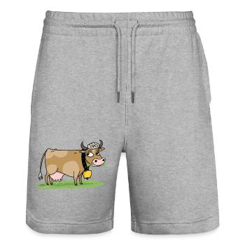 Kuh mit Glocke auf der Wiese - Stanley/Stella Unisex Bio Joggingshorts Trainer  - Grau meliert - Vorne - Nik (191cm) & Marisol (170cm)