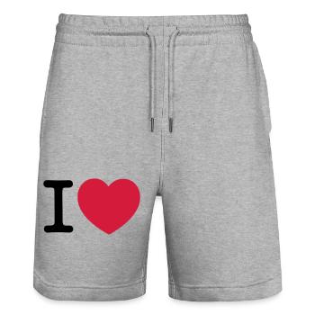 I Love... - Stanley/Stella Trainer Unisex Organic Jogging Shorts - heather grey - Front - Nik (191cm) & Marisol (170cm)