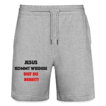 Jesus is coming again Are you ready - Stanley/Stella Trainer Unisex Organic Jogging Shorts - heather grey - Front - Nik (191cm) & Marisol (170cm)