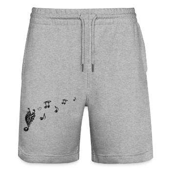 Große Musiknote mit Flügeln und Herz. - Stanley/Stella Unisex Bio Joggingshorts Trainer  - Grau meliert - Vorne - Nik (191cm) & Marisol (170cm)
