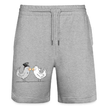Happy Braut und Bräutigam Hochzeit Tauben - Stanley/Stella Unisex Bio Joggingshorts Trainer  - Grau meliert - Vorne - Nik (191cm) & Marisol (170cm)