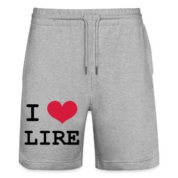 I Love Lire - Short de jogging bio TRAINER Stanley/Stella unisexe - gris chiné - Devant - Nik (191cm) & Marisol (170cm)