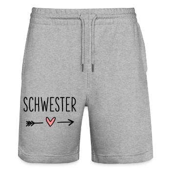 Schwester Herz Pfeil Liebe Freundin Geschenk - Stanley/Stella Unisex Bio Joggingshorts Trainer  - Grau meliert - Vorne - Nik (191cm) & Marisol (170cm)