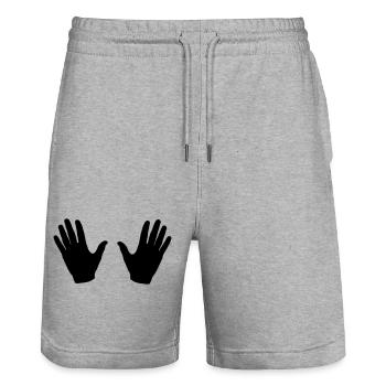 Hands - Stanley/Stella Trainer Unisex Organic Jogging Shorts - heather grey - Front - Nik (191cm) & Marisol (170cm)