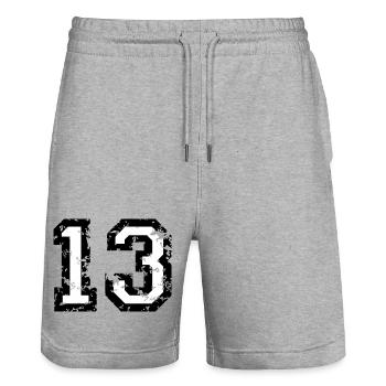 Le numéro treize - No. 13 (deux couleurs) blanc - Short de jogging bio TRAINER Stanley/Stella unisexe - gris chiné - Devant - Nik (191cm) & Marisol (170cm)