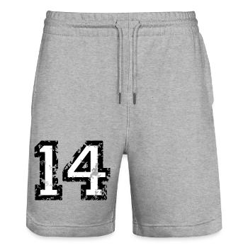 Le numéro quatorze - No. 14 (deux couleurs) blanc - Short de jogging bio TRAINER Stanley/Stella unisexe - gris chiné - Devant - Nik (191cm) & Marisol (170cm)