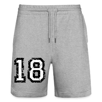 Le numéro dix-huit, - No. 18 (deux couleurs) blanc - Short de jogging bio TRAINER Stanley/Stella unisexe - gris chiné - Devant - Nik (191cm) & Marisol (170cm)