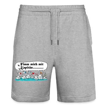Nimm mich mit Kapitän Flottenwitz - Stanley/Stella Unisex Bio Joggingshorts Trainer  - Grau meliert - Vorne - Nik (191cm) & Marisol (170cm)