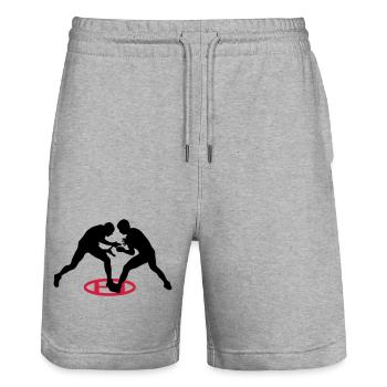 Greco-Roman wrestling - Stanley/Stella Trainer Unisex Organic Jogging Shorts - heather grey - Front - Nik (191cm) & Marisol (170cm)