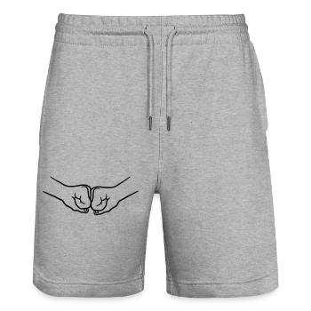 2 Bro Fist Geballte Fäuste Freunde Team Begrüßung - Stanley/Stella Unisex Bio Joggingshorts Trainer  - Grau meliert - Vorne - Nik (191cm) & Marisol (170cm)