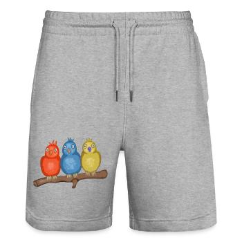 Colorful birds on a branch - Stanley/Stella Trainer Unisex Organic Jogging Shorts - heather grey - Front - Nik (191cm) & Marisol (170cm)